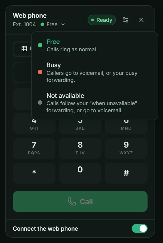 Your status decides whether calls ring.