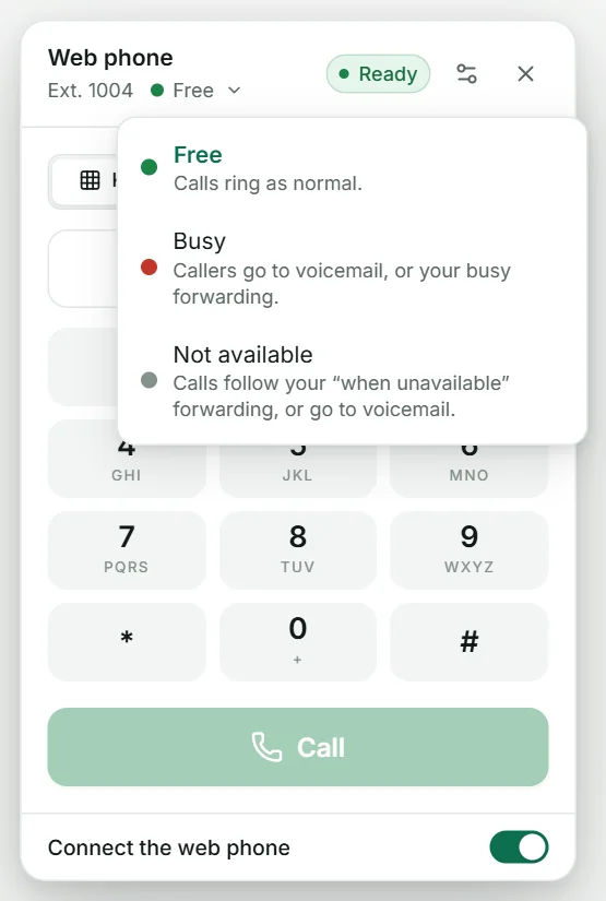 Your status decides whether calls ring.